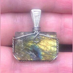 Wire Wrapped Labradorite Druzy Pendant Necklace Handmade OOAK
